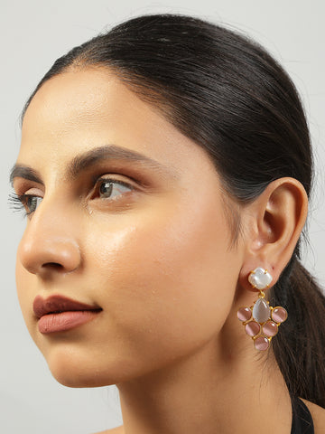Grey Pink Monalisa stone  & Fresh water pearl Earrings